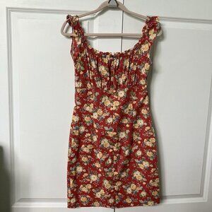 Y2K Ralph Lauren Mini Dress Womens Red Milkmaid Prairie Cotton Ruffle